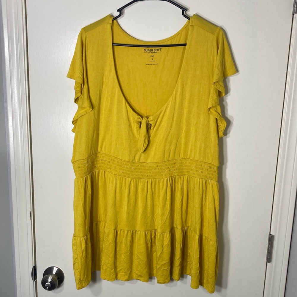 Torrid Super Soft Yellow Flutter Sleeve Tie Front Blouse‎ Plus Size 3X